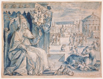 教皇保罗五世（1552-1621）（笔和棕色墨水，纸上有蓝色水洗） 作者 克里斯平轭